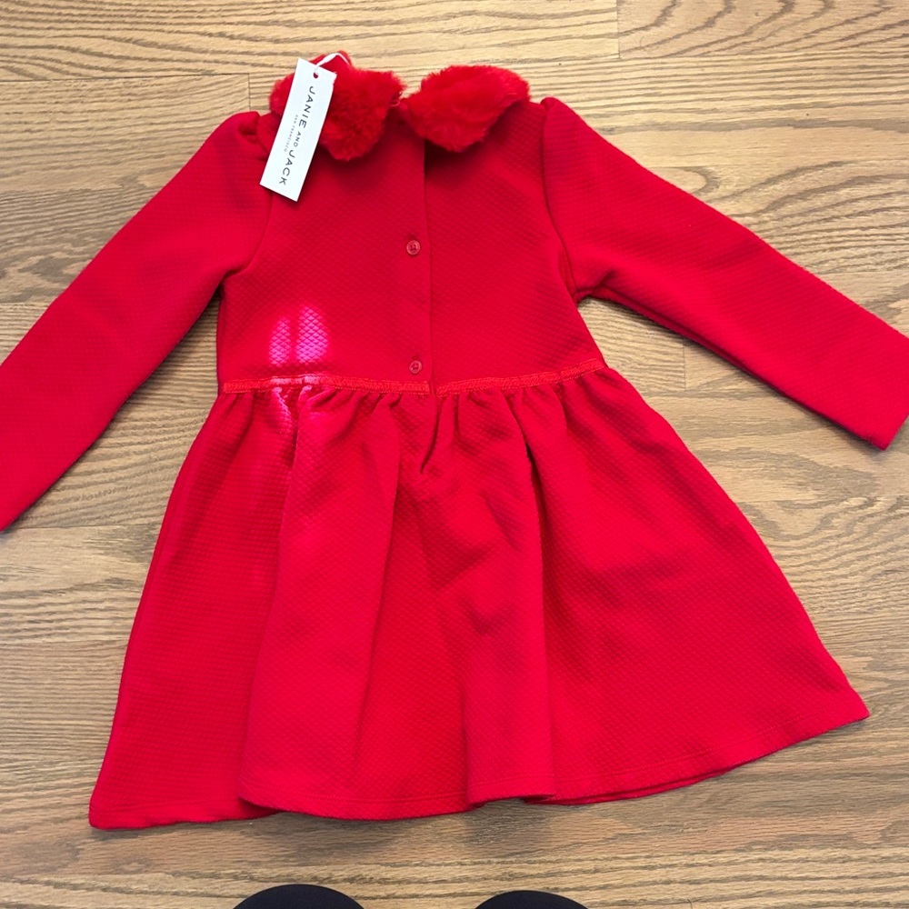 Janie and Jack Vibrant Red Dress with Faux Fur Collar - Picture 3 of 5